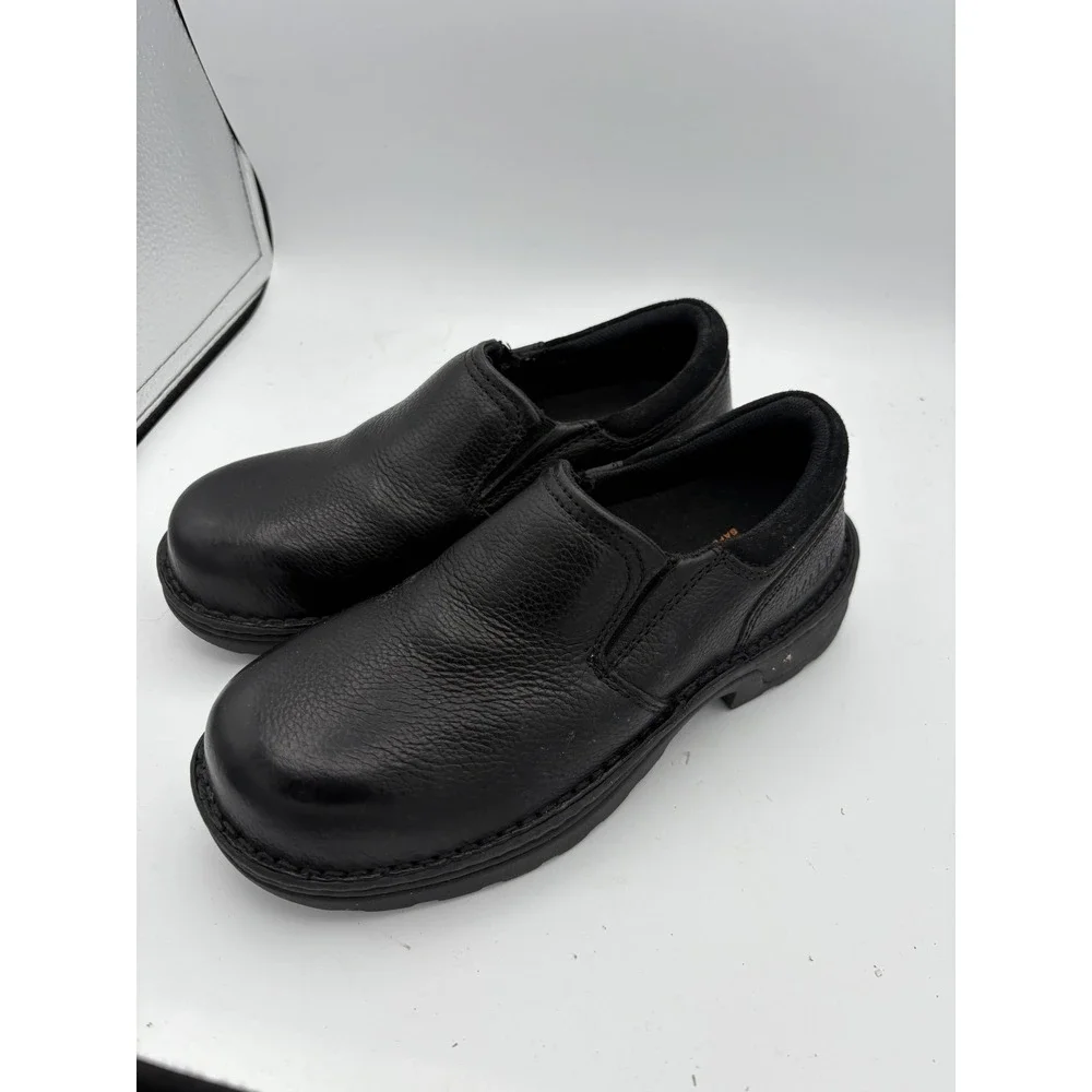 Hytest Shoes Mens Size 4.5 Black Leather Slip On Safety Work Slip Resistant